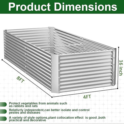2 Pack Tall 8x4FT Corrugated Galvanized Steel Raised Garden Bed Outdoor, Metal Above Ground Garden Bed for Vegetables and Flowers, Rectangle Raised Beds for Gardening