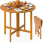 Tangkula 36 Inches Outdoor Folding Round Dining Table, No Assembly Patio Acacia Wood Bistro Table with Slatted Tabletop, 4-Person Outside Dining Furniture for Backyard, Porch, Balcony