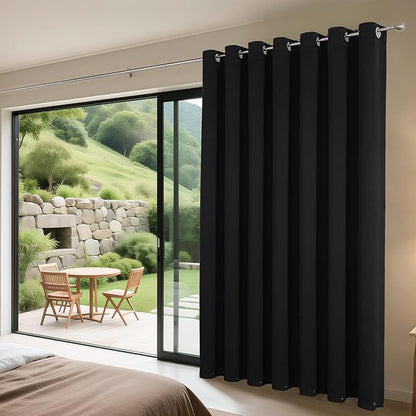Joydeco Blackout Patio Sliding Door Curtains 84 Inches Long, Grommet Privacy Room Divider Curtains, Extra Wide Thermal Blackout Drapes for Bedroom Living Room (Black, 60Wx84L, 1 Panel)