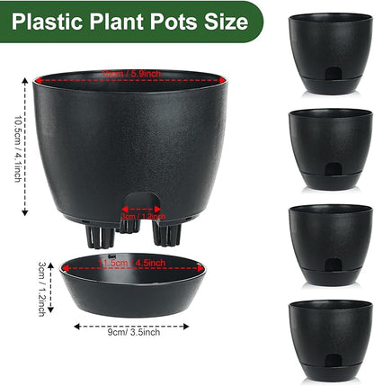 Self Watering Pots Set, 5 Pack 6 Inch Self Watering Pots for Indoor Outdoor Plants, Plastic Planter with Drainage Holes and Deep Reservoir for African Violet, Spider, Orchid