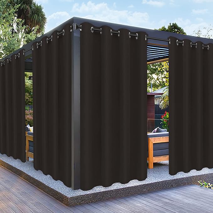 PureFit Outdoor Curtains for Patio Waterproof Weatherproof, UV Resistant Outside Curtains for Gazebo, Front Porch, Pergola, Sun Blocking Privacy Curtain, 52W x 84L inch, 1 Panel, Chocolate