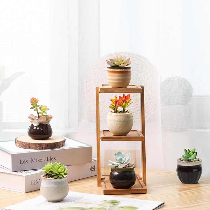 Ceramic Succulent Pots, 12-Pack Mini Planters with Flowing Glaze