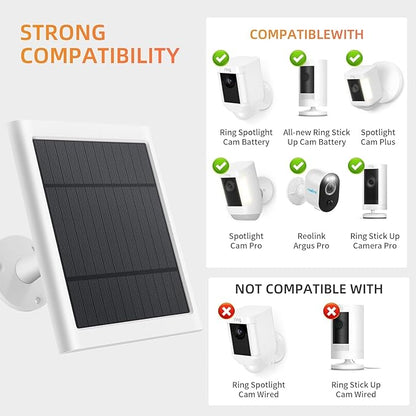 Solar Panel for Ring Camera, 2 Pack 4W Solar Charger Compatible with Rings Spotlight &All-New Stick Up Outdoor Cam Battery, 10ft Long Cable with USB-C to Ring Barrel Plug Adapter