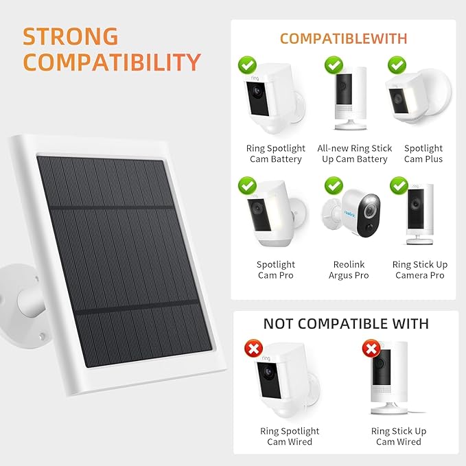 IP65 Solar Panel for Rings Camera White 3pack 4W Solar Charger Compatible with Rings Spotlight &Stick Up Outdoor Cam Battery, 10ft Long Cable with USB-C to Ring Barrel Plug Adapter