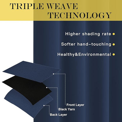 NICETOWN Blackout Navy Blue Curtain 102 inches Long, Grommet Thermal Insulated Extra Wide Room Divider Drape Window Treatment for Sliding Glass Door/Living Room, W100 x L102, 1 Panel