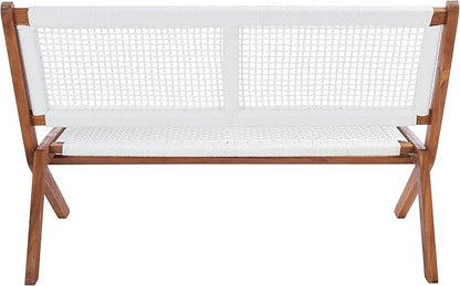 SAFAVIEH Outdoor Collection Kobina Natural Acacia Wood/White Rope Foldable Bench