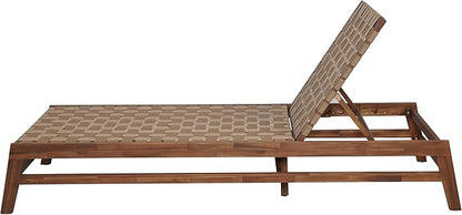 Christopher Knight Home Susua Rope Chaise Lounge with Acacia Wood Frame, Adjustable Backrest Single Lounge Sofa, Patio Sun Lounger Recliner Chair for Poolside Backyard, Light Brown + Mocha