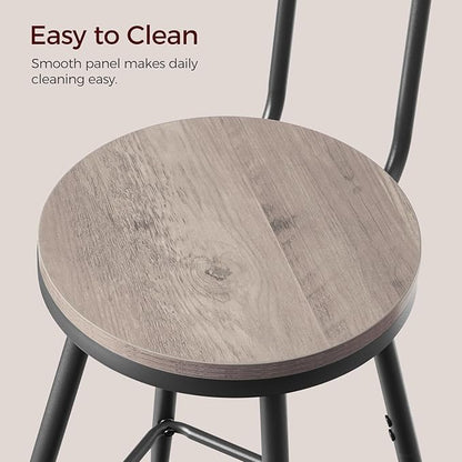 Bar Stools, Set of 2 Bar Chairs with Backrest and Footrest, 26" Tall Counter Stools, Metal Frame, Adjustable Feet, Easy Assembly, for Kitchen, Living Room, Pub, Greige BAHG6001