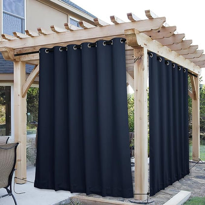 NICETOWN 2 Panels Outdoor Curtains for Patio Waterproof & Windproof, Thermal Insulated Top & Bottom Grommet & Back Tab Light Block Outdoor Drapes with Bouns Rope for Fixed, Navy Blue, W84 by L95
