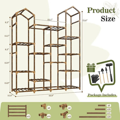 EnHomee Plant Stand Indoor Plant Stands Outdoor Tall Plant Shelf for 15-21 Pots Corner Tiered Plants Stands for Multiple Plants Wood Hanging Plants Holder for Garden Balcony Patio Window Porch