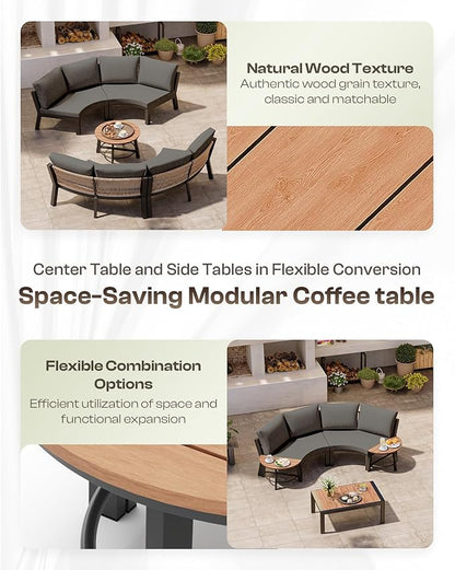 Outdoor Aluminum Patio Furniture Set, 7 Piece Curved Outdoor Sectional Sofas with Coffee Table, PE Rope Patio Conversation Sets, All-Weather Patio Couch Sets with Cushions, Graphite