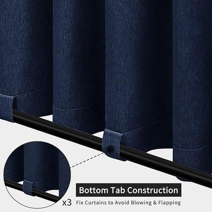 Easy-Going Linen Look Outdoor Curtains Waterproof Windproof Porch Curtains, Soft Thicken Outdoor Privacy Curtains for Patio, Gazebo, Grommet Top and Tab Bottom Drape, 1 Panel, 54x120 inch, Navy