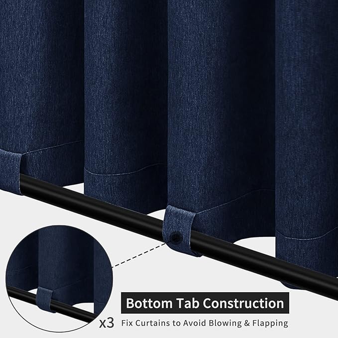 Easy-Going Linen Look Outdoor Curtains Waterproof Windproof Porch Curtains, Soft Thicken Outdoor Privacy Curtains for Patio, Gazebo, Grommet Top and Tab Bottom Drape, 1 Panel, 54x96 inch, Navy