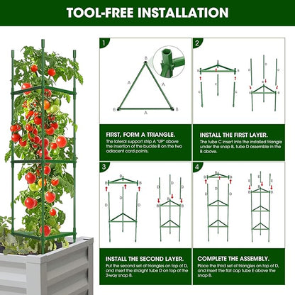 8 Pack Tomato Cages for Garden,Up to 51.2Inch Tomato Cage Trellis-Upgraded Hexagon Connector,Heavy Duty Adjustable Tomato Stake Support for Raised Garden Bed