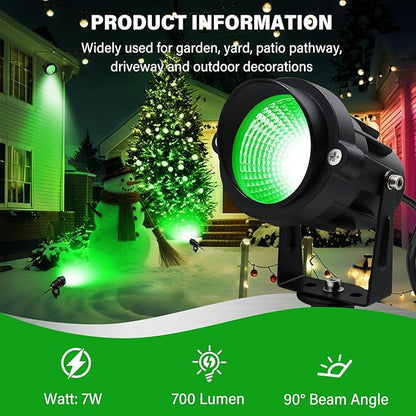 Green Outdoor LED Spot Lights for Yard & Garden – 12W Landscape Lighting, Christmas & Holiday Decor, Adjustable Beam,4Pack