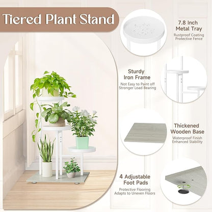 iDavosic.ly 3 Tier Plant Stand Indoor, Tiered Corner Flower Holder Shelf Outdoor, Metal Tall Orchid Display Rack for Patio Porch Garden Balcony Office Living Room, Space Saving, White
