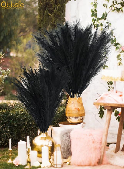 Artificial Pampas Grass Stems, 8 Pack 35-Inch Black Silk Plumes