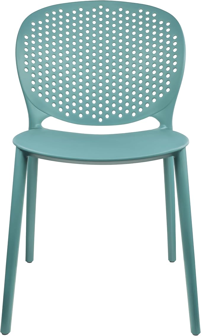 Patio Dining Chairs in Teal, Stackable Plastic, Set of 2