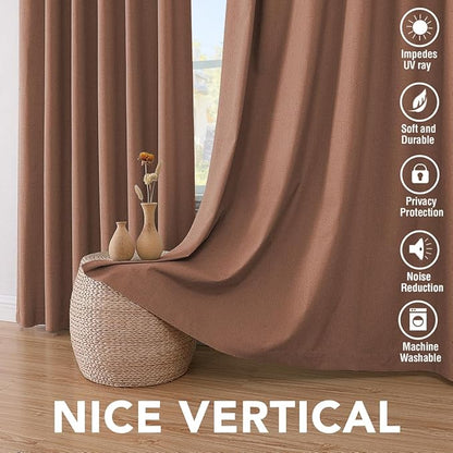 H.VERSAILTEX Linen Blackout Curtains 108 Inches Long 100% Blackout Thermal Insulated Textured Linen Look Curtain Draperies Anti-Rust Grommet, Energy Saving with White Liner, 2 Panels, Washed Spice