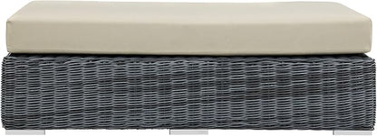 Modway Summon Wicker Rattan Outdoor Patio Sunbrella® Fabric Rectangle Ottoman in Canvas Antique Beige