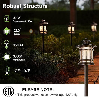 hykolity Low Voltage ORB LED Landscape Path Light W/Crackled Shade, 3.4W 155LM 12V-24V Wired Outdoor LED Walkway Light, Die-cast Aluminum Construction, 30-Watt Equivalent, 6 Pack