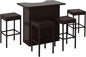 Outsunny 5 Pcs Rattan Wicker Bar Set, High Top Outdoor Table and Chairs, Bar Height Patio Set with Glass Table Top 2 Tier Storage Shelf, and 4 Bar Stools for Garden, Poolside, Dark Brown