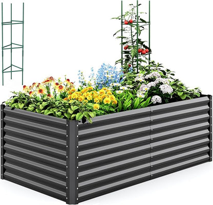 Quictent Galvanized Raised Garden Bed 6x3x2 Ft Metal Planter Box Bottomless for Backyard Outdoor, Include 1 pc Tomato Cage (Dark Gray)