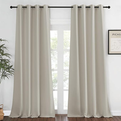 NICETOWN Blackout Natural Curtain for Living Room - Grommet Thermal Insulated Solid Room Darkening Thermal Curtain Drape Sound Reducing for Bedroom (1 Panel, W52 x L120)