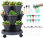 Vertical Planter 3 Tier Stackable Planters Garden Planters Strawberry Herb Flower and Vegetable Planter Indoor Outdoor Gardening Pots with Removable Wheels and Tools