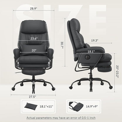 FLEXISPOT Luno 2-in-1 Chaise Lounge Chair Indoor with Wheels Footrest 90-165° Reclining Lumbar Support, Home Office Chairs for Living Room Bedroom Study Relaxing Working, Leather, Black