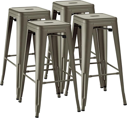 Furmax 30 Inch Metal Bar Stools Set of 4, Counter Height Backless Stools, Industrial Bar Chairs Patio Stool Stackable Backless Stool for Kitchen/Dining Room/Bistro/Patio Indoor Outdoor (Gun)
