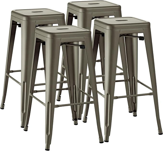 Furmax 30 Inch Metal Bar Stools Set of 4, Counter Height Backless Stools, Industrial Bar Chairs Patio Stool Stackable Backless Stool for Kitchen/Dining Room/Bistro/Patio Indoor Outdoor (Gun)