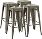 Furmax 30 Inch Metal Bar Stools Set of 4, Counter Height Backless Stools, Industrial Bar Chairs Patio Stool Stackable Backless Stool for Kitchen/Dining Room/Bistro/Patio Indoor Outdoor (Gun)