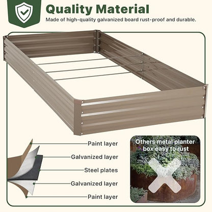 DTIG Galvanized Raised Garden Bed with Trellis, 6×3×1 FT 2 Pack Outdoor Garden Bed, Upgraded 4×3 Support, Brown