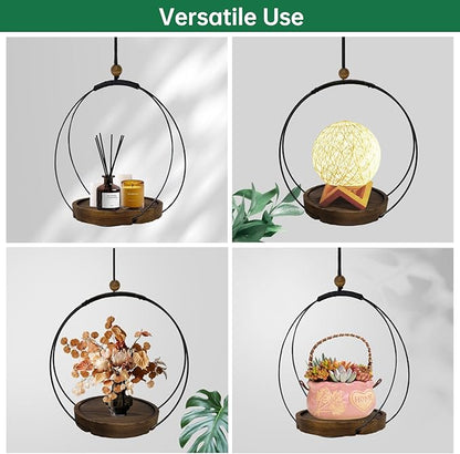 Hanging Planters for Indoor Plants,Plant Hanger with Sturdy Wood Base,Modern Boho Macrame Plant Hanger,Wall Ceiling Window Stands(Plants/Pots Not Included) (1 Pack-Circle)