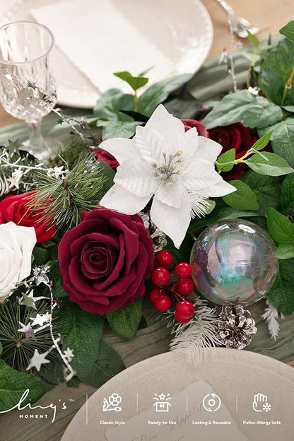 Artificial Flower Garland, Red Eucalyptus and Willow Leaf 6 Ft Table Runner