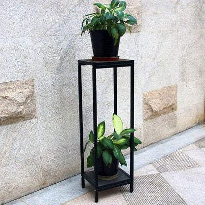 Zhongma 2 Tier 39.5" Tall Plant Stand with Slate Top, 12.4 x 10.63 x 39.5 inches, Square Flower Shelf for Balcony, Home, Garden, Backyard Patio with Adjustable Leveling Feet