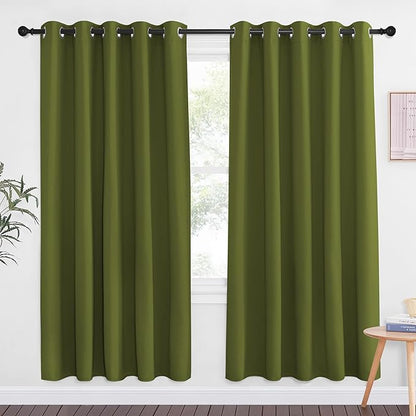 NICETOWN Olive Green Blackout Curtains for Bedroom 72 Inches Long, Thermal Insulated Room Darkening Grommet Window Curtains for Living Room Nursery, 66 inch x 72 inche, 1 Panel