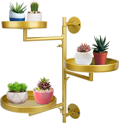 Rotating Window Plant Shelves with Adjustable Knobs, 3 Tiers Metal Wall Shelf for Plants Indoor, Sturdy Hanging Plant Holder, Window Wall Decor & Gardening Gifts (Golden)