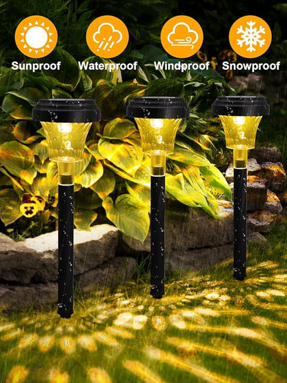 ROOR Solar Pathway Lights 16 Pack, Outdoor Solar Yard Lights, RGB Color Changing+Warm White, IP67 Waterproof LED Lights for Garden Path Backyard Christmas Lawn Landscape Decorative