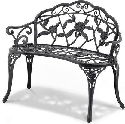 VEVOR 480 lbs Load Capacity, 38.8 inches Metal, Outdoor Backrest and Armrests, Patio Bench for Garden, Park, Yard, Front Porch, Black