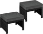 Yaheetech Wicker Ottomans, Set of 2 Footrest with Removable Cushion, 2pcs PE Rattan Side Table Additional Seating Multipurpose Outdoor Furniture for Patio, Backyard, Black/Gray