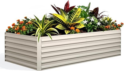 Garvee 8x4x2ft Galvanized Raised Garden Bed Outdoor,Rust-Resistant Raised Garden Beds for Gardening, Easy Assembly Outdoor Garden Box & Planters,Beige