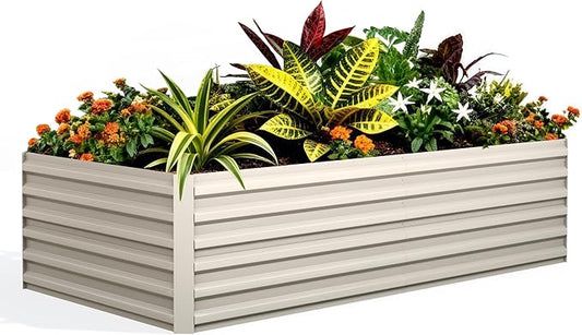 Garvee 8x4x2ft Galvanized Raised Garden Bed Outdoor,Rust-Resistant Raised Garden Beds for Gardening, Easy Assembly Outdoor Garden Box & Planters,Beige
