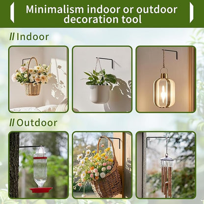 2 Pack 8 Inch Plant Hanger Hooks for Indoor Hanging Plants, Heavy Duty Steel Hanging Plant Brackets Wall Mount Hooks for Hanging Bird Feeders Flower Basket Wind Chime Solar Lanterns Outdoor, Black