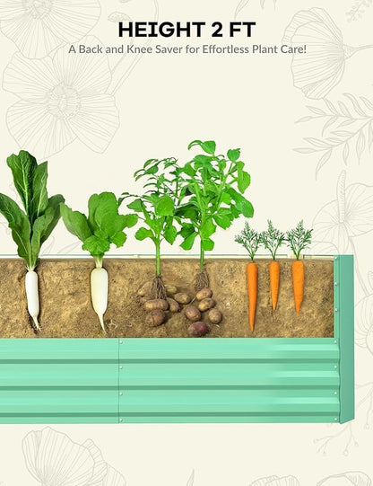 CABIHOME 2 Pcs 6x3x2 Ft Galvanized Raised Garden Bed, Deep Root Planter Box for Vegetables, Flowers, Herbs- Large Metal Raised Garden Bed Kit for Outdoor Use, Green