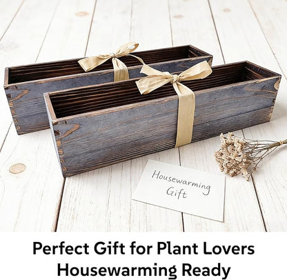 Wood Window Box Planter, 2 Pcs Rectangular Planter Boxes with Removable Plastic Liners, Long Indoor Window Box for Flowers & Succulents, 17.3 x 3.9 x 3.9 Inches
