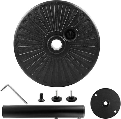 50LBS Round Umbrella Base Water Filled with Steel Umbrella Holder, Heavy Duty Fillable Umbrella Base Stand for Outdoor, Patio, Lawn, Garden (Black) (Stripes)