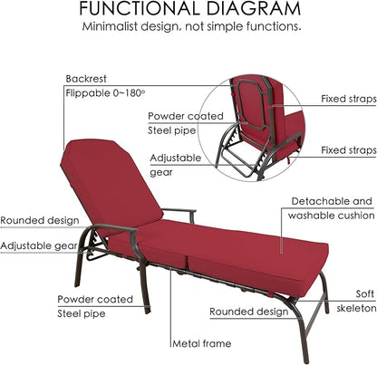 Kozyard Maya Chaise Lounge - Outdoor Patio Recliner Chair, Comfortable Patio Lounge Chair, Elegant Chaise Lounge Chair for Relaxation, Perfect Outdoor Recliner Chair (RED)