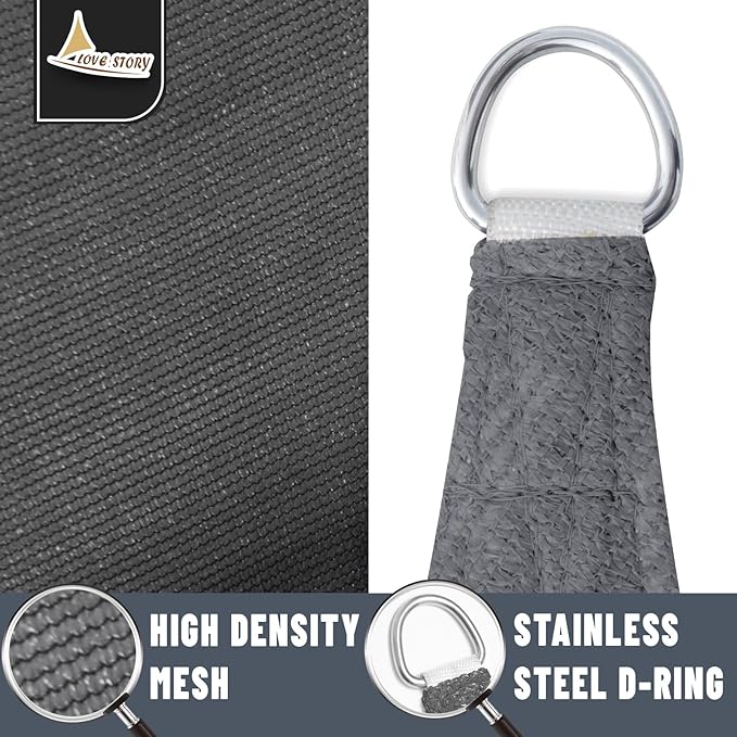 LOVE STORY Custom Size 10'x12'x15.6' Dark Grey Sun Shade Sail Right Triangle Sunshade Fabric Awning Canopy for Patio Backyard Carport Pergola (Customized)